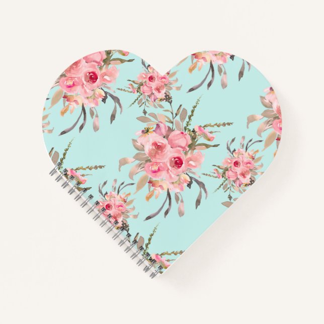 Blush Pink Flowers on Light Blue Notebook (Front)