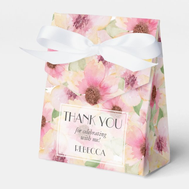 Blush Pink Flowers Party Favor Boxes (Front Side)