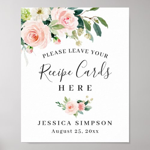 Blush Pink Flowers Recipe Cards Bridal Shower Post Poster