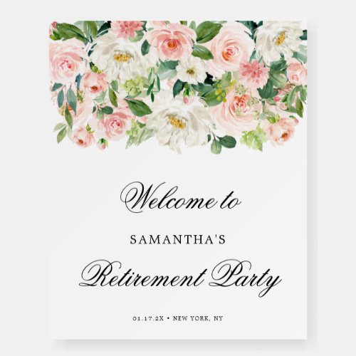 Blush Pink Flowers Retirement Party Welcome Sign 
