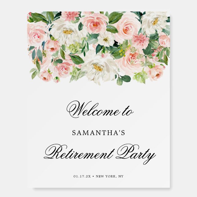Blush Pink Flowers Retirement Party Welcome Sign  (Front)