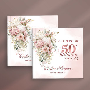 Blush Pink Flowers Rose Gold 50th Birthday Party Guest Book