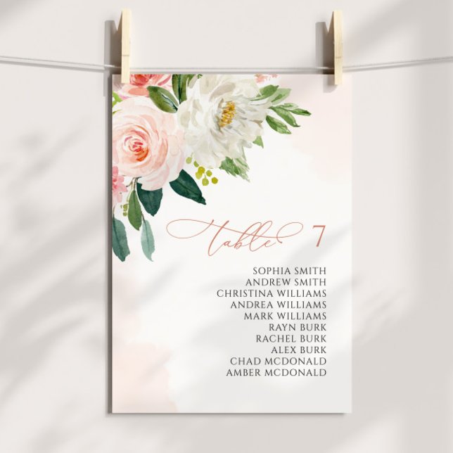 Blush Pink Flowers Seating Chart Small Card (Creator Uploaded)