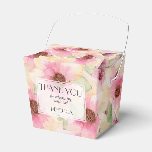 Blush Pink Flowers Takeout Favor Boxes (Front Side)
