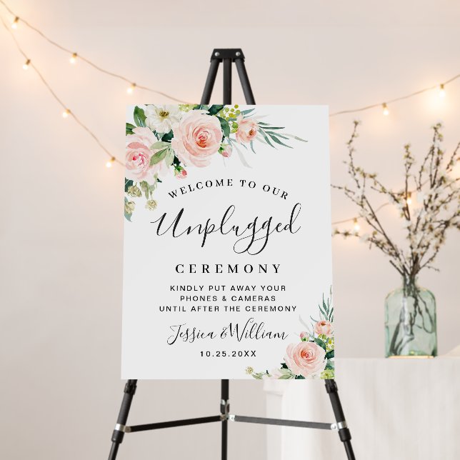 Blush Pink Flowers Unplugged Wedding Ceremony Foam Board (In Situ (Stand))