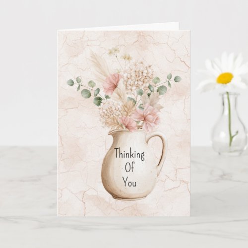 Blush Pink Flowers Vase Thinking of You Card