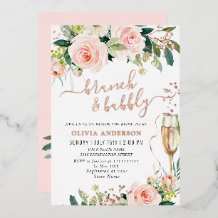Blush Pink Flowers Watercolor Bridal Brunch Gold Foil Invitation