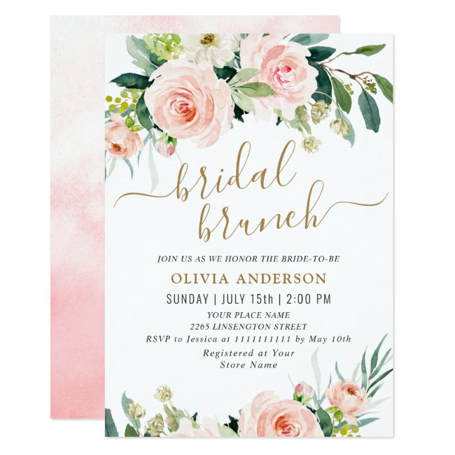 Blush Pink Flowers Watercolor Bridal Brunch Invitation