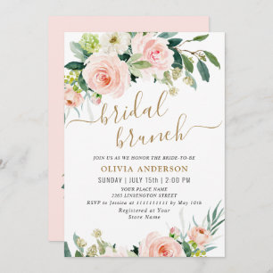 Blush Pink Flowers Watercolor Bridal Brunch Invitation