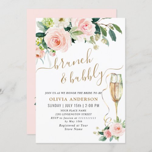 Blush Pink Flowers Watercolor Bridal Brunch Invitation
