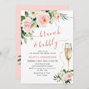 Blush Pink Flowers Watercolor Bridal Brunch Invitation