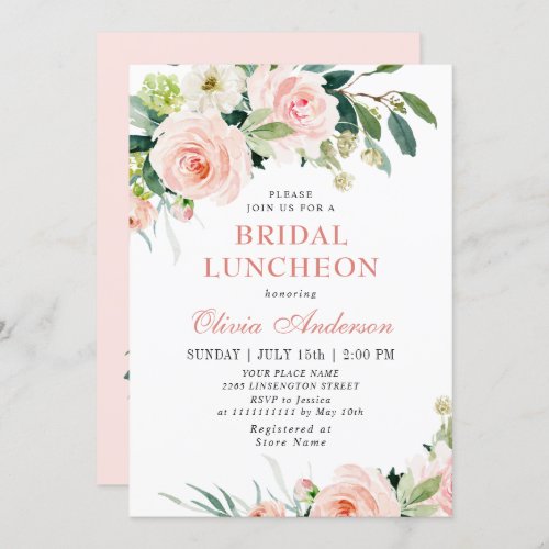 Blush Pink Flowers Watercolor Bridal Luncheon Invitation