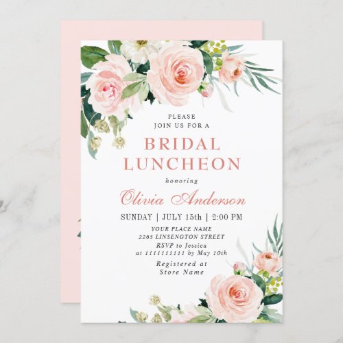 Blush Pink Flowers Watercolor Bridal Luncheon Invitation