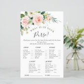 Blush Pink Flowers Watercolor Bridal Shower Game (Standing Front)
