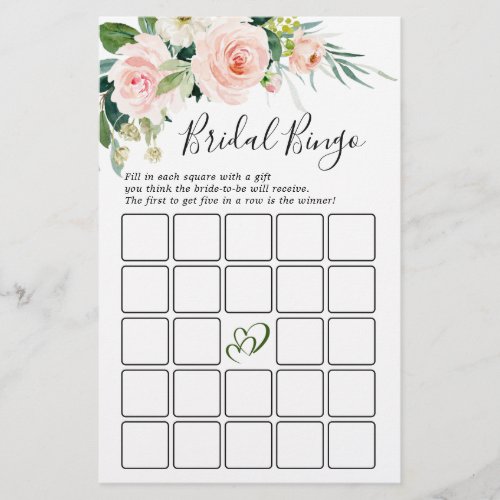 Blush Pink Flowers Watercolor Bridal Shower Game