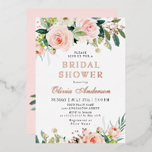 Blush Pink Flowers Watercolor Bridal Shower Gold Foil Invitation
