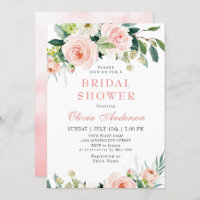 Blush Pink Flowers Watercolor Bridal Shower Invitation