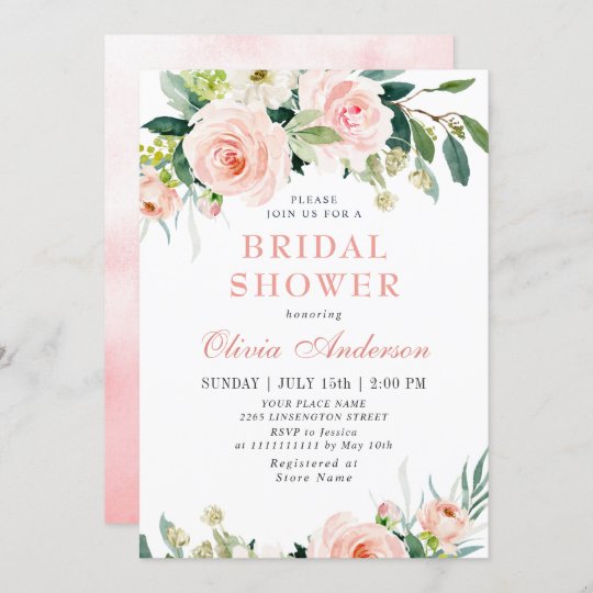Blush Pink Flowers Watercolor Bridal Shower Invitation | Zazzle.com