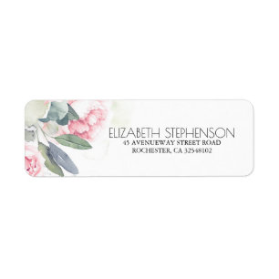 Blush Pink Flowers Watercolor Greenery Label