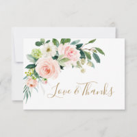 Blush Pink Flowers Watercolor Wedding Thank You Ca
