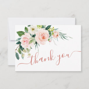 Blush Pink Flowers Watercolor Wedding Thank You Card