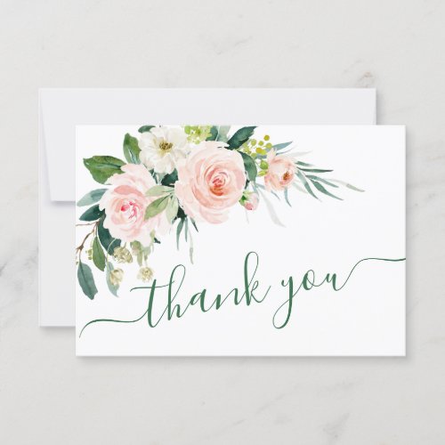 Blush Pink Flowers Watercolor Wedding Thank You Card
