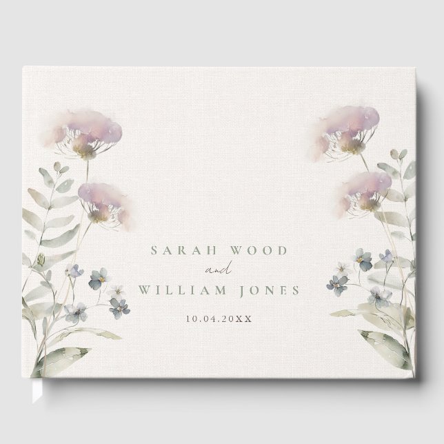 Blush pink flowers Wedding Guest Book (Front)