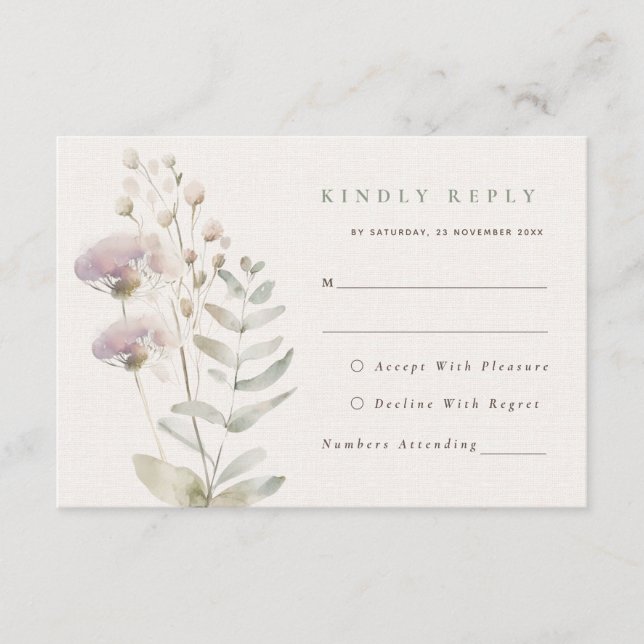 Blush pink flowers Wedding RSVP Card (Front)