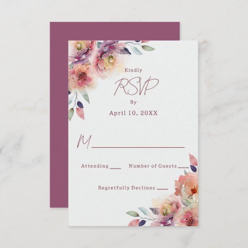 Blush Pink Flowers Wedding RSVP Response Card