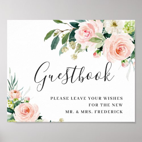 Blush Pink Flowers Wedding Sign Our Guestbook