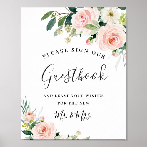 Blush Pink Flowers Wedding Sign Our Guestbook