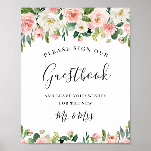 Blush Pink Flowers Wedding Sign Our Guestbook