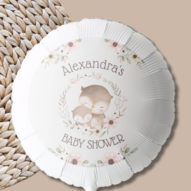 Blush Pink Flowers Woodland Owl Baby Shower Balloon (Creator Uploaded)