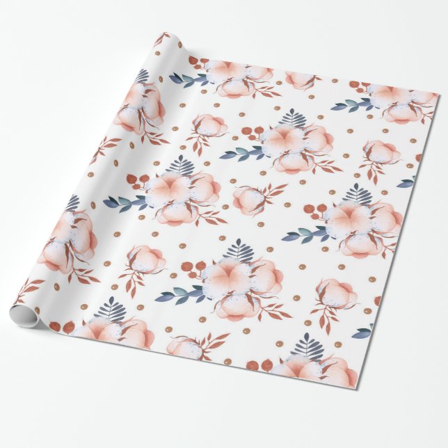 Blush Pink Flowers Wrapping Paper (Unrolled)