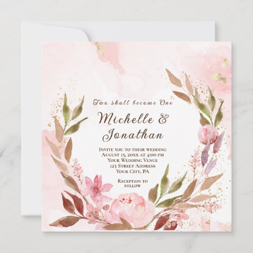 Blush Pink Flowersl Wreath Christian Wedding  Invitation