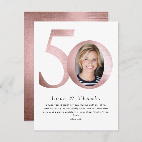 Blush Pink Foil 50  Fabulous Photo  Thank You Card