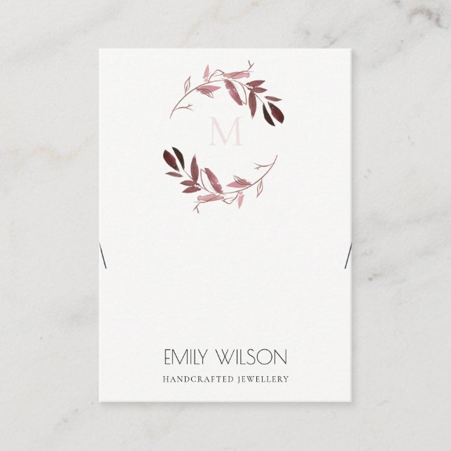 BLUSH PINK FOLIAGE MONOGRAM BRACELET DISPLAY LOGO BUSINESS CARD (Front)