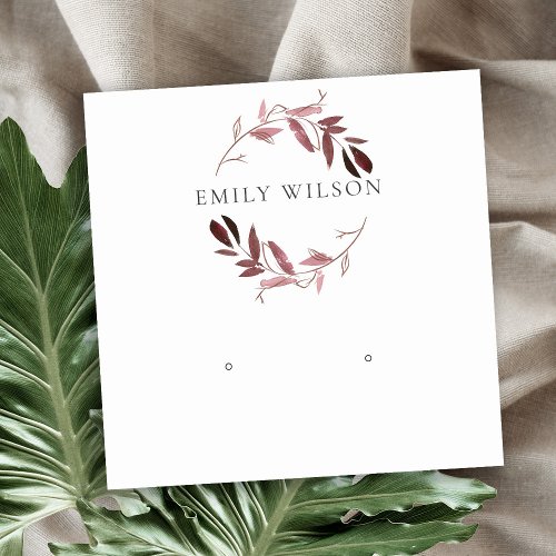 BLUSH PINK FOLIAGE WATERCOLOR EARRING DISPLAY LOGO SQUARE BUSINESS CARD