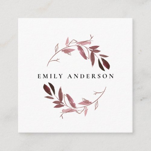 BLUSH PINK FOLIAGE WATERCOLOR WREATH PROFESSIONAL SQUARE BUSINESS CARD