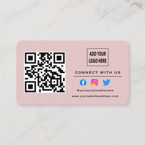 Blush Pink Follow Scan To Connect With Us QR Code Business Card