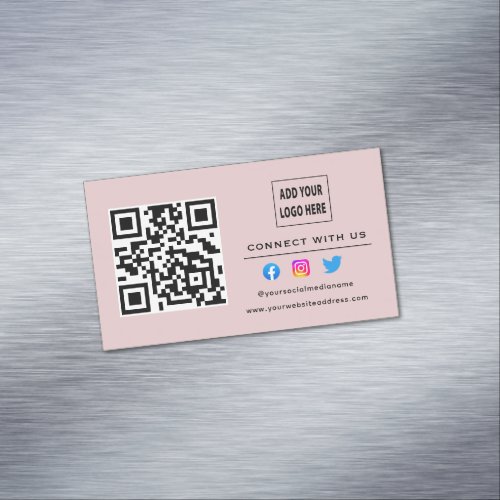 Blush Pink Follow Scan To Connect With Us QR Code Business Card Magnet