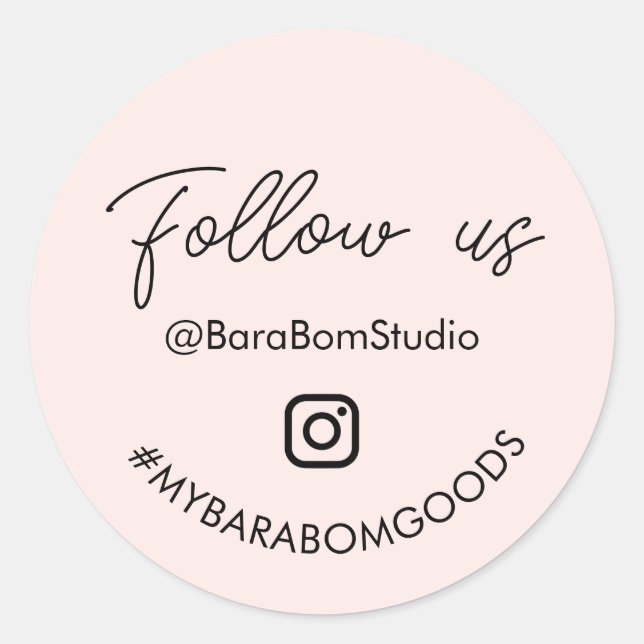 Blush Pink Follow us on Instagram Package Classic Round Sticker (Front)
