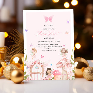 Blush Pink Forest Butterflies Fairy First Birthday Invitation