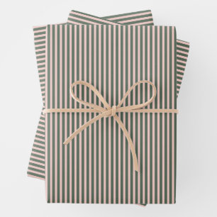 Blush Pink Forest Green Preppy Holiday Stripes Wrapping Paper Sheets