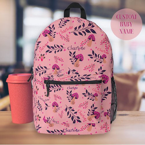 Blush Pink Funny Mushrooms Baby Custom Name Printed Backpack