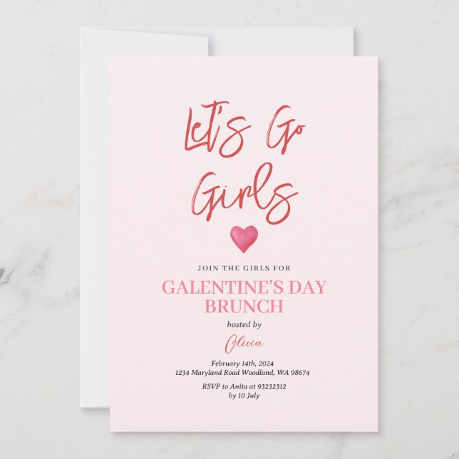 Blush Pink Galentine's Day Party Brunch Dinner Invitation (Front)