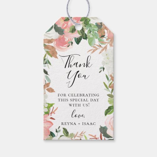 Blush Pink Garden Floral Wedding Thank you Gift Tags