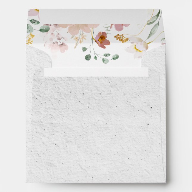 Blush Pink Garden Flowers Bridal Shower Square Envelope (Back (Bottom))