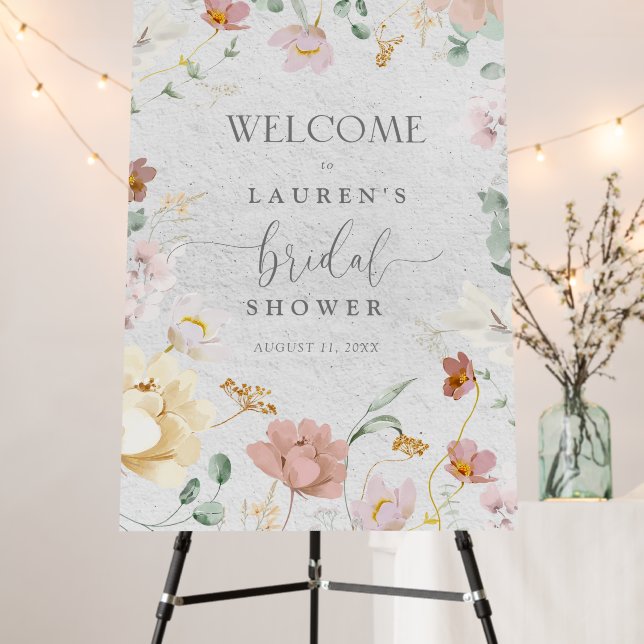 Blush Pink Garden Flowers Bridal Shower Welcome Foam Board (In Situ (Stand))