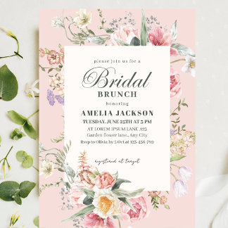 Blush pink garden flowers spring Bridal shower Invitation